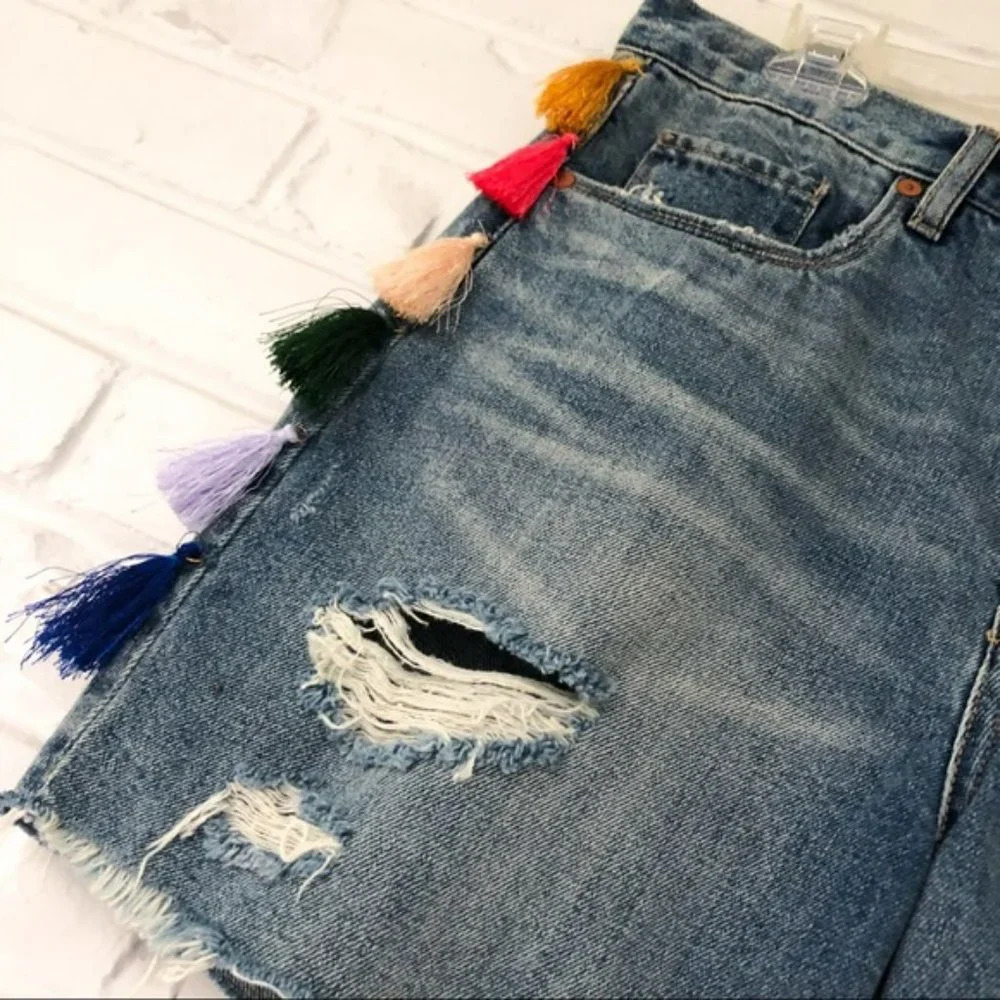 BlankNYC Hi Rise Denim Tassle Shorts Size 25 NWT - Picture 3 of 6